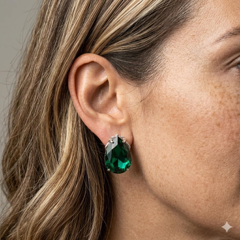 Emerald Green Cinderella Teardrop Stud Earrings
