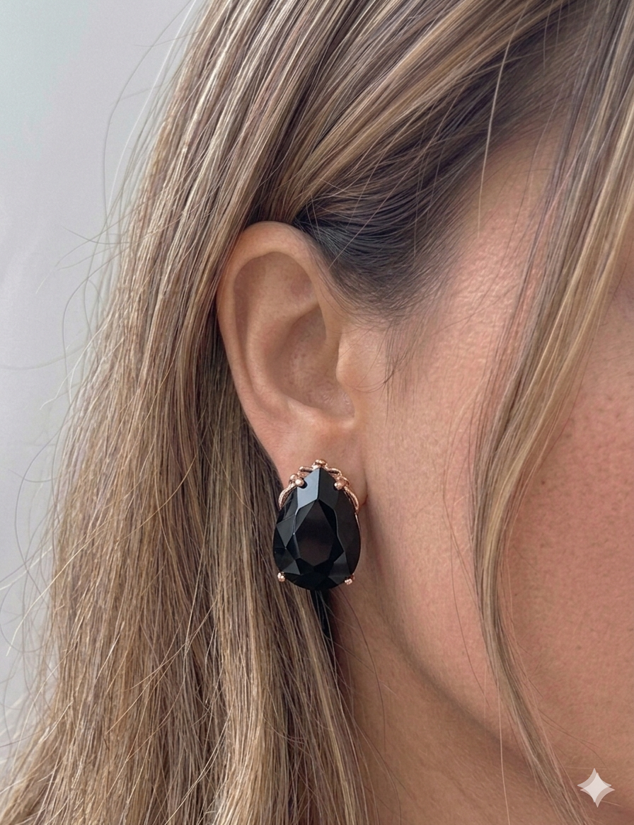 Jet Black Cinderella Teardrop Stud Earrings