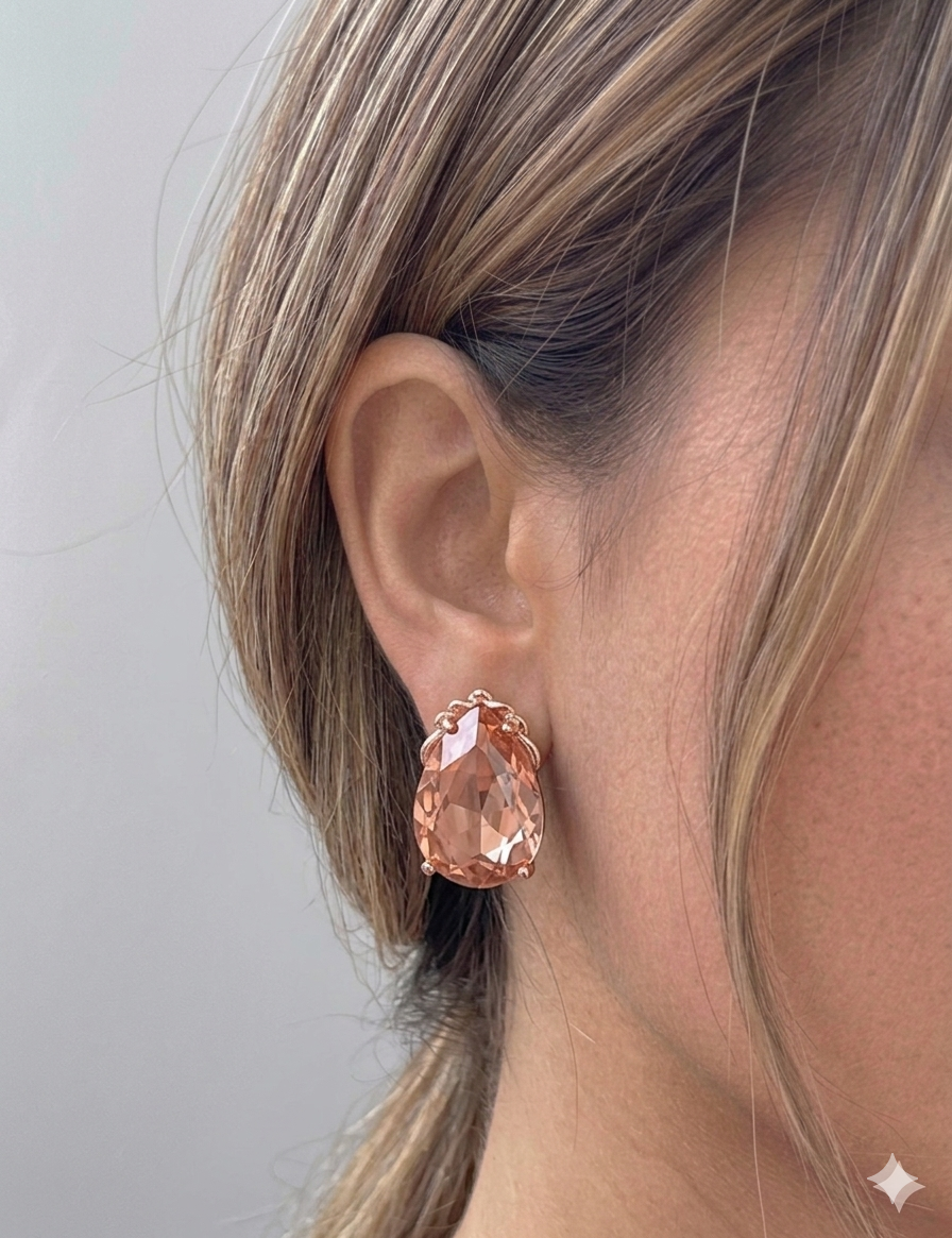 Peach Cinderella Teardrop Stud Earrings