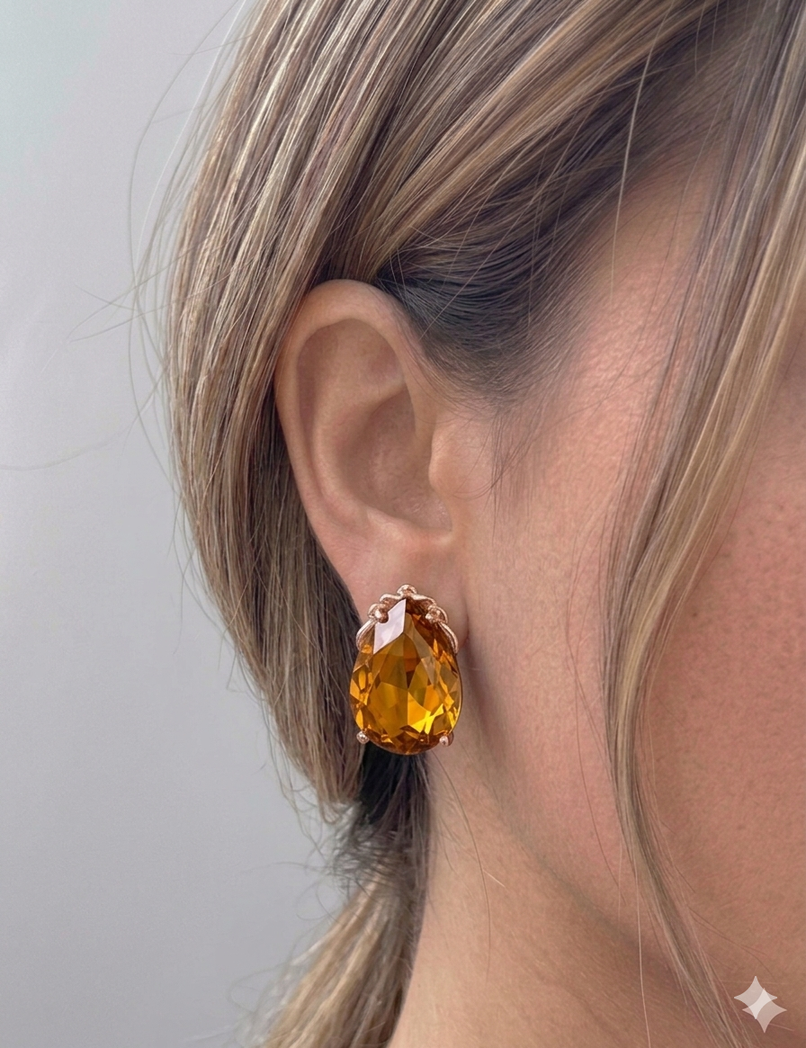 Taupe Honey Cinderella Teardrop Stud Earrings