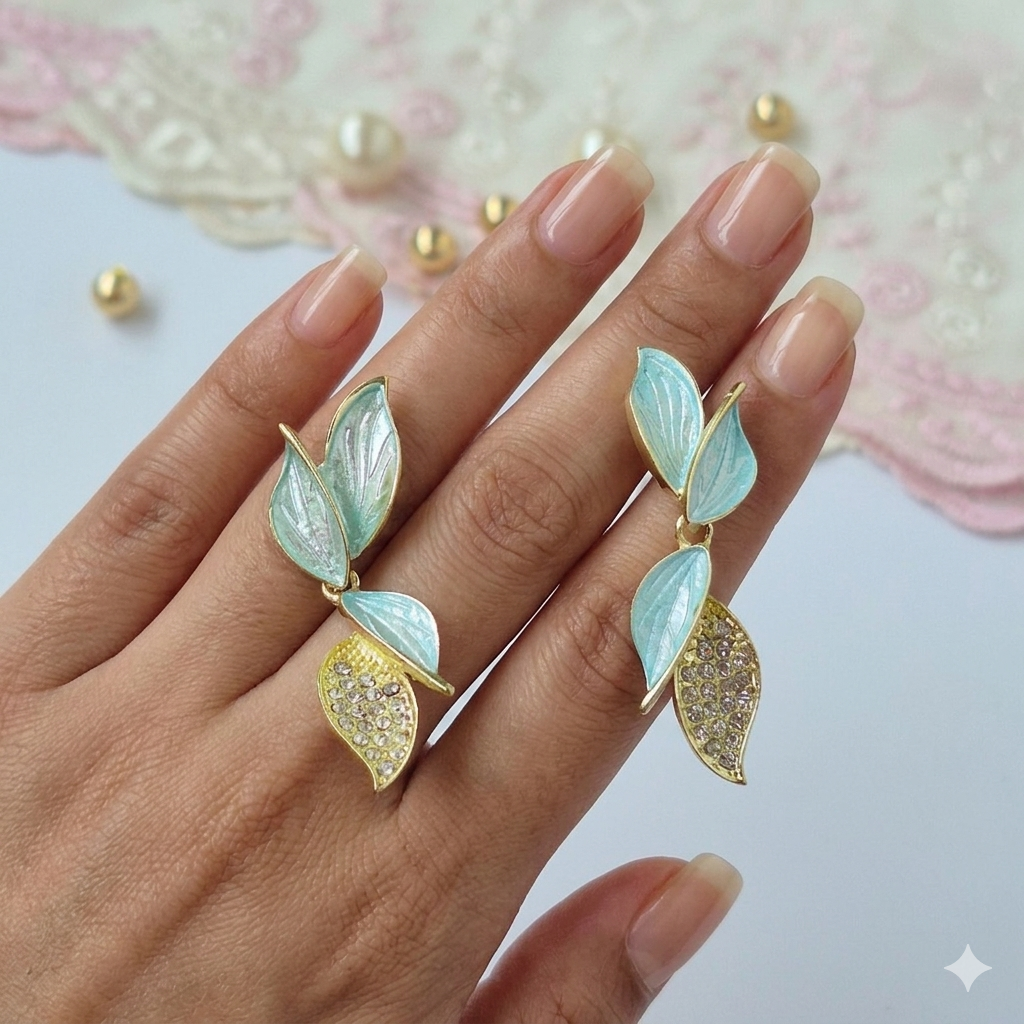 Pastel mint green  leaf earrings