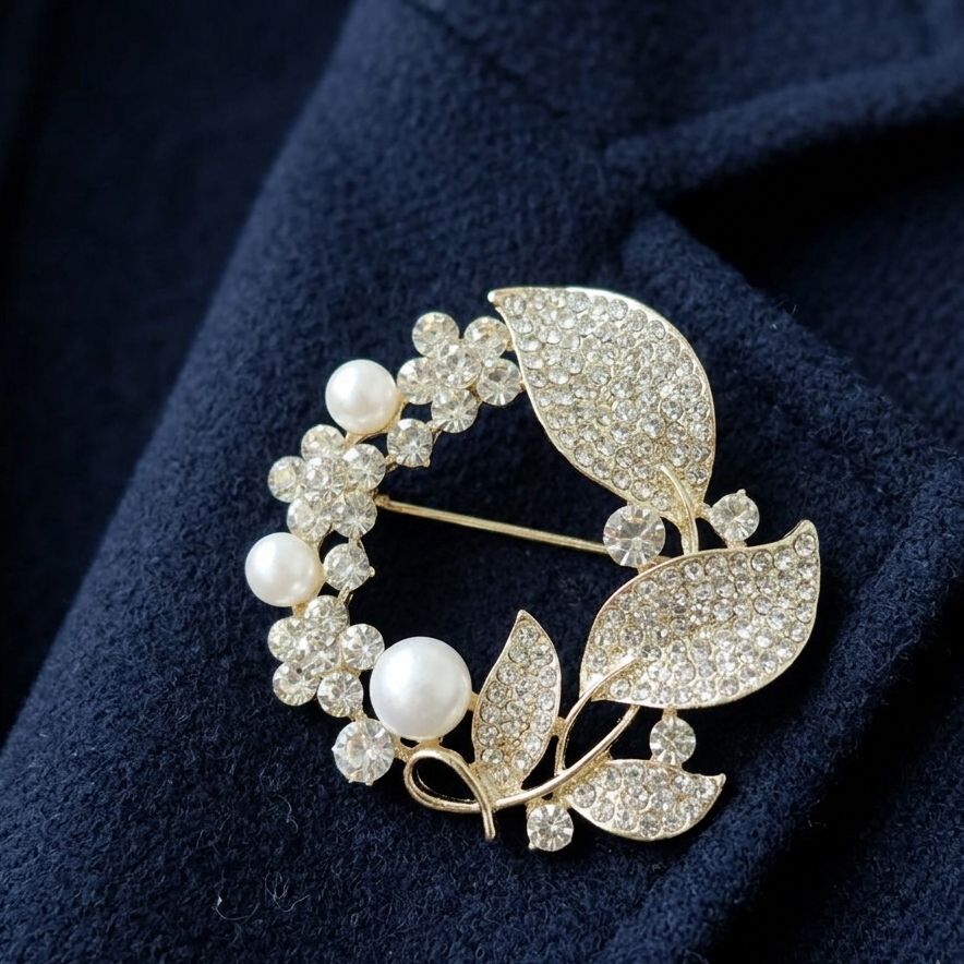 Crystal Pearl Floral Wreath Brooch/hijab pin