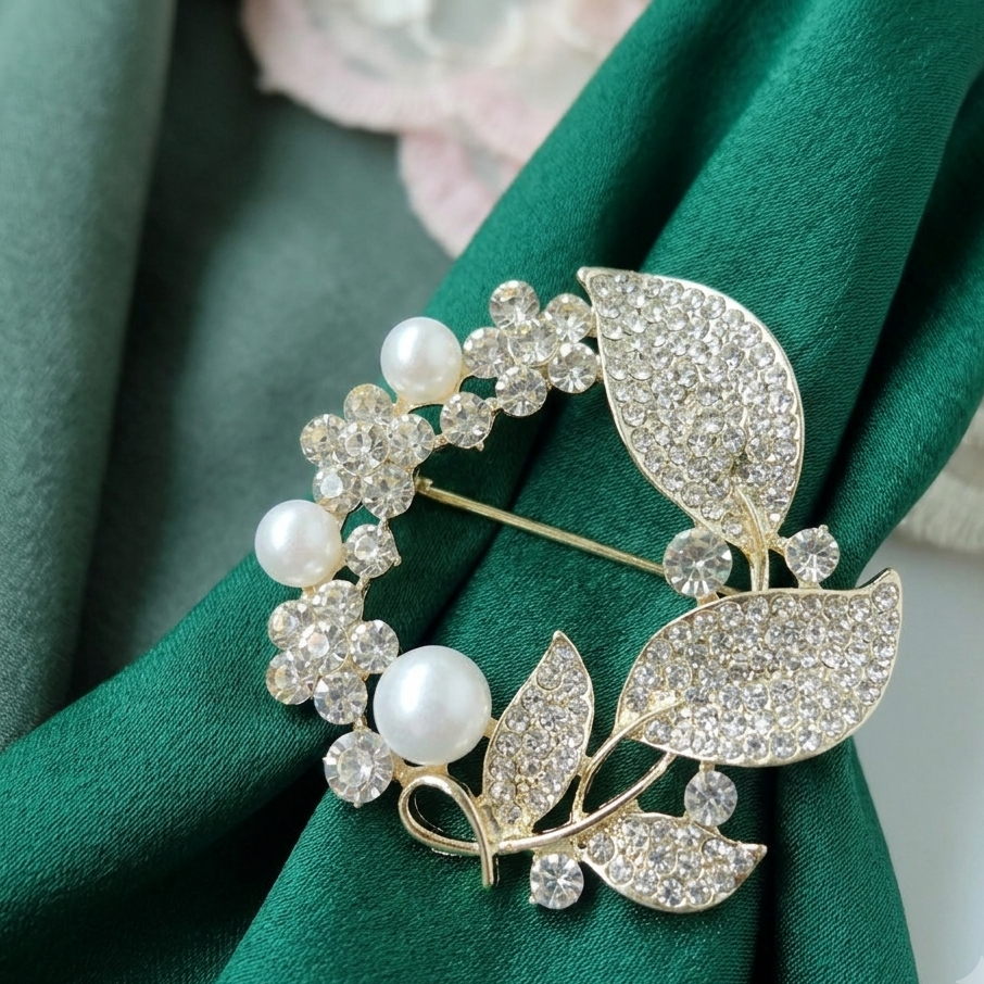 Crystal Pearl Floral Wreath Brooch/hijab pin