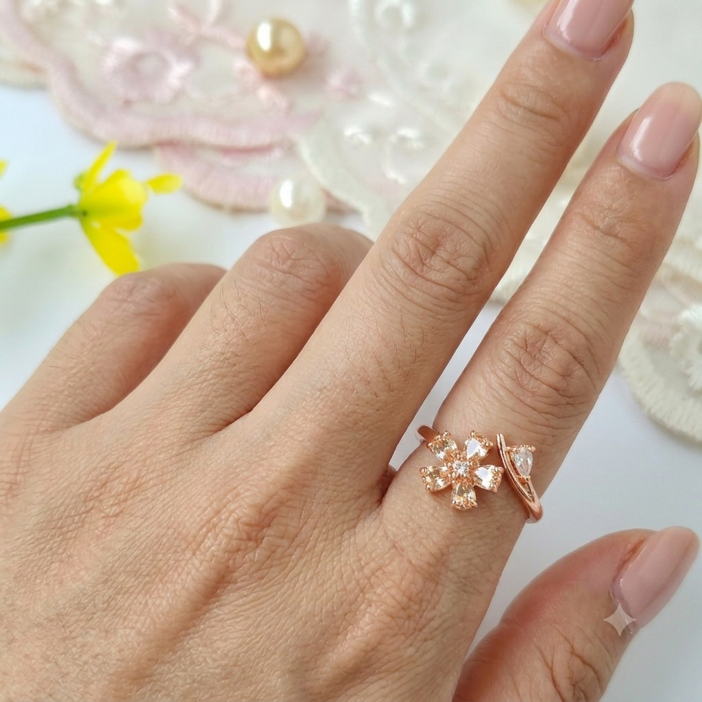 Honey Champagne Bloom Adjustable rings