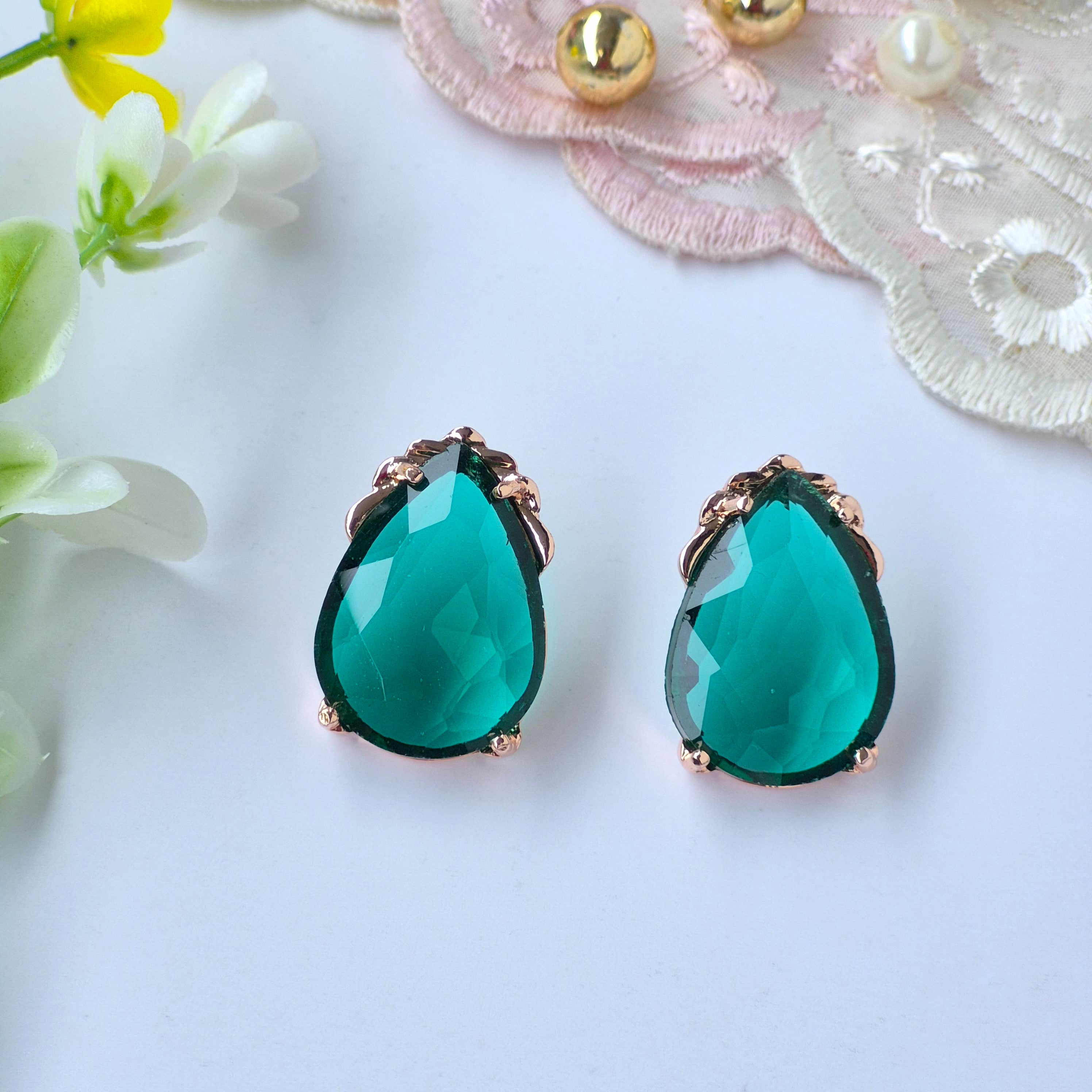 Emerald Green Cinderella Teardrop Stud Earrings