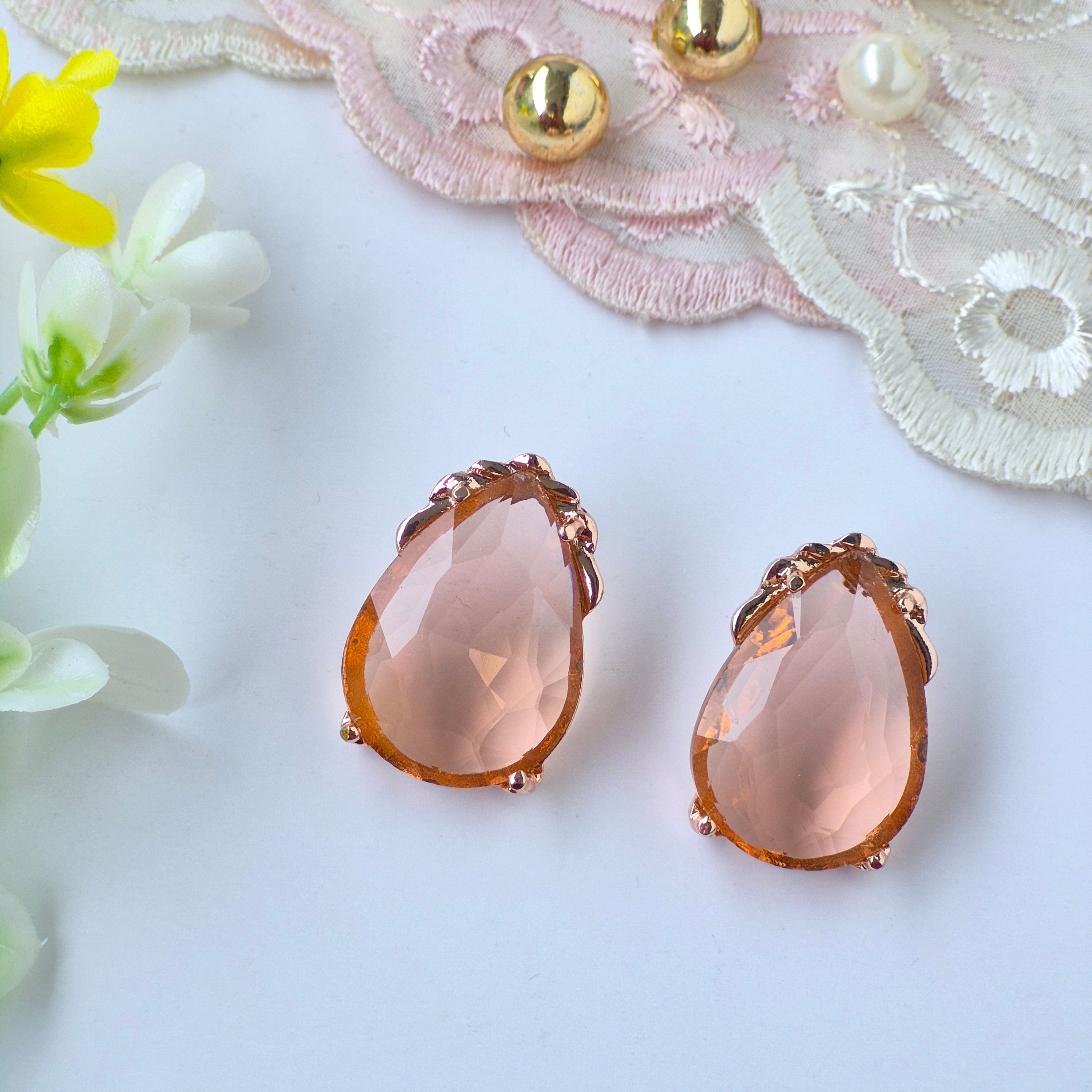 Peach Cinderella Teardrop Stud Earrings