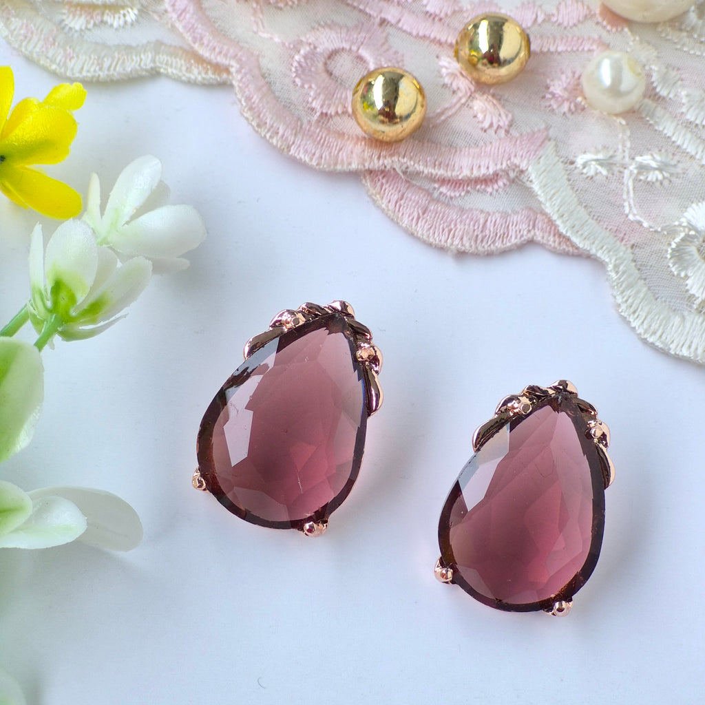 Burgundy Wine Cinderella Teardrop Stud Earrings