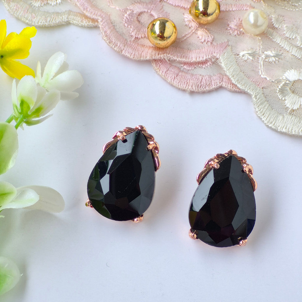 Jet Black Cinderella Teardrop Stud Earrings