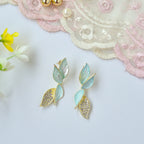 Pastel mint green  leaf earrings