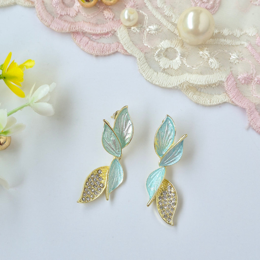 Pastel mint green  leaf earrings