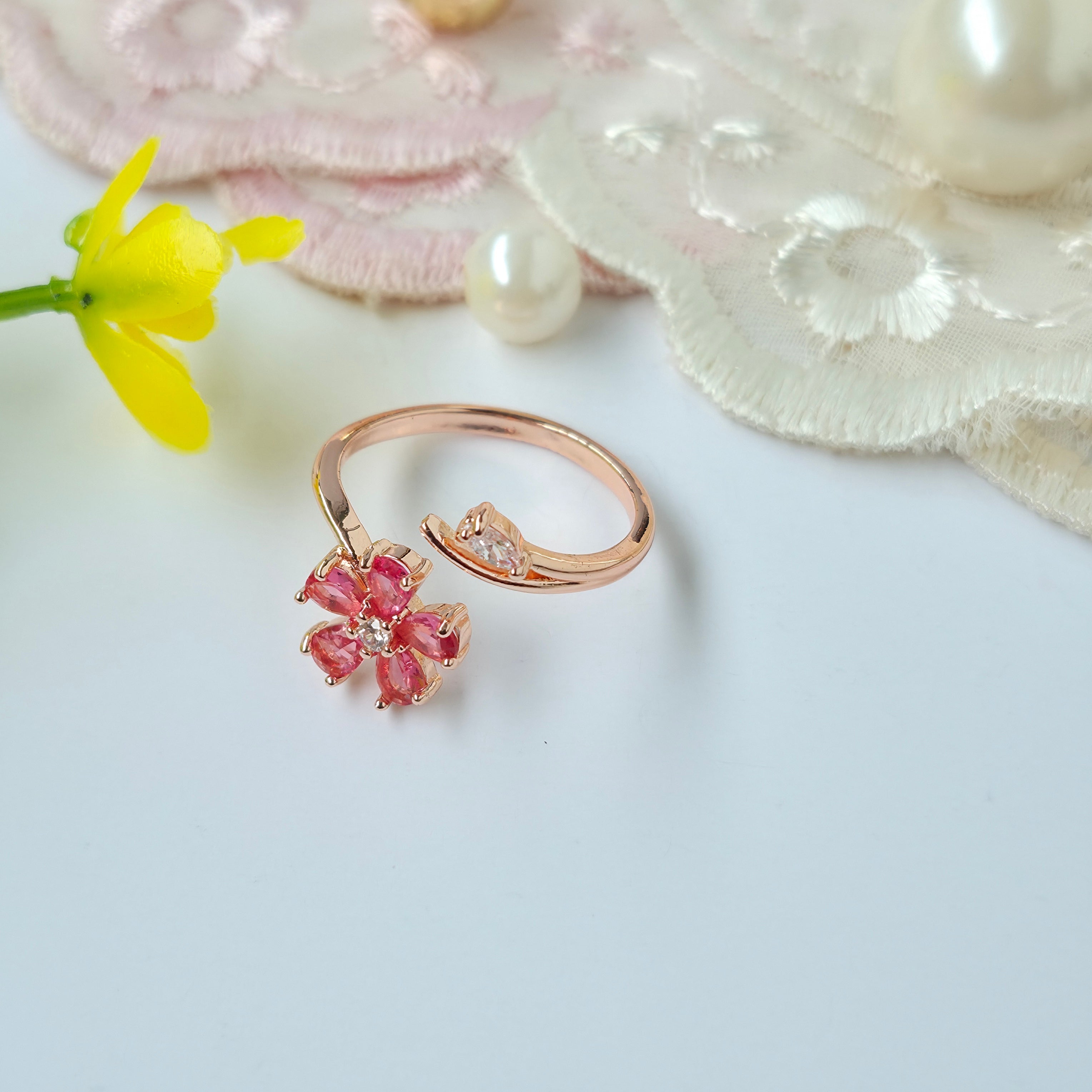Fuchsia Glow Bloom Adjustable Rings