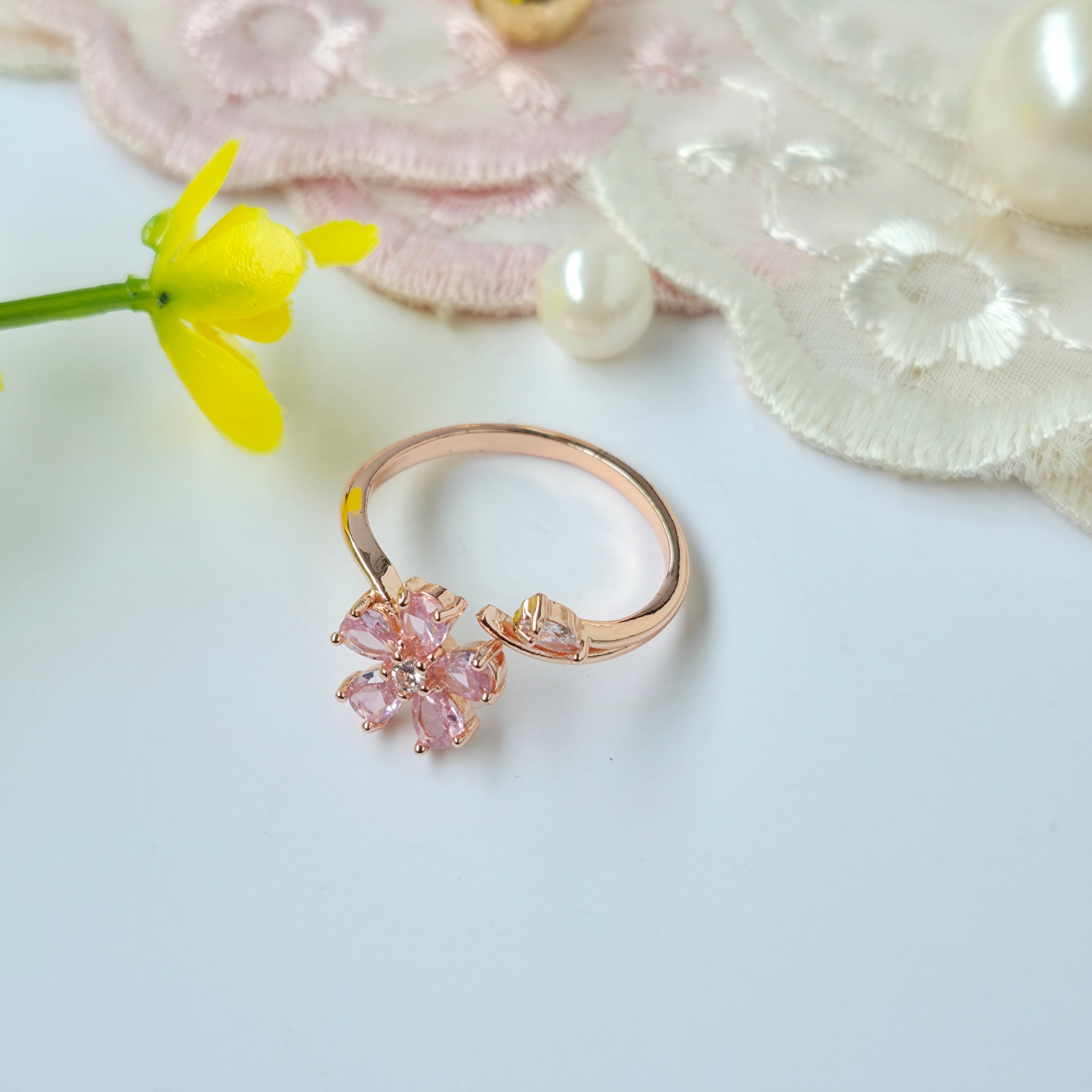 Soft Blush Bloom Adjustable Rings