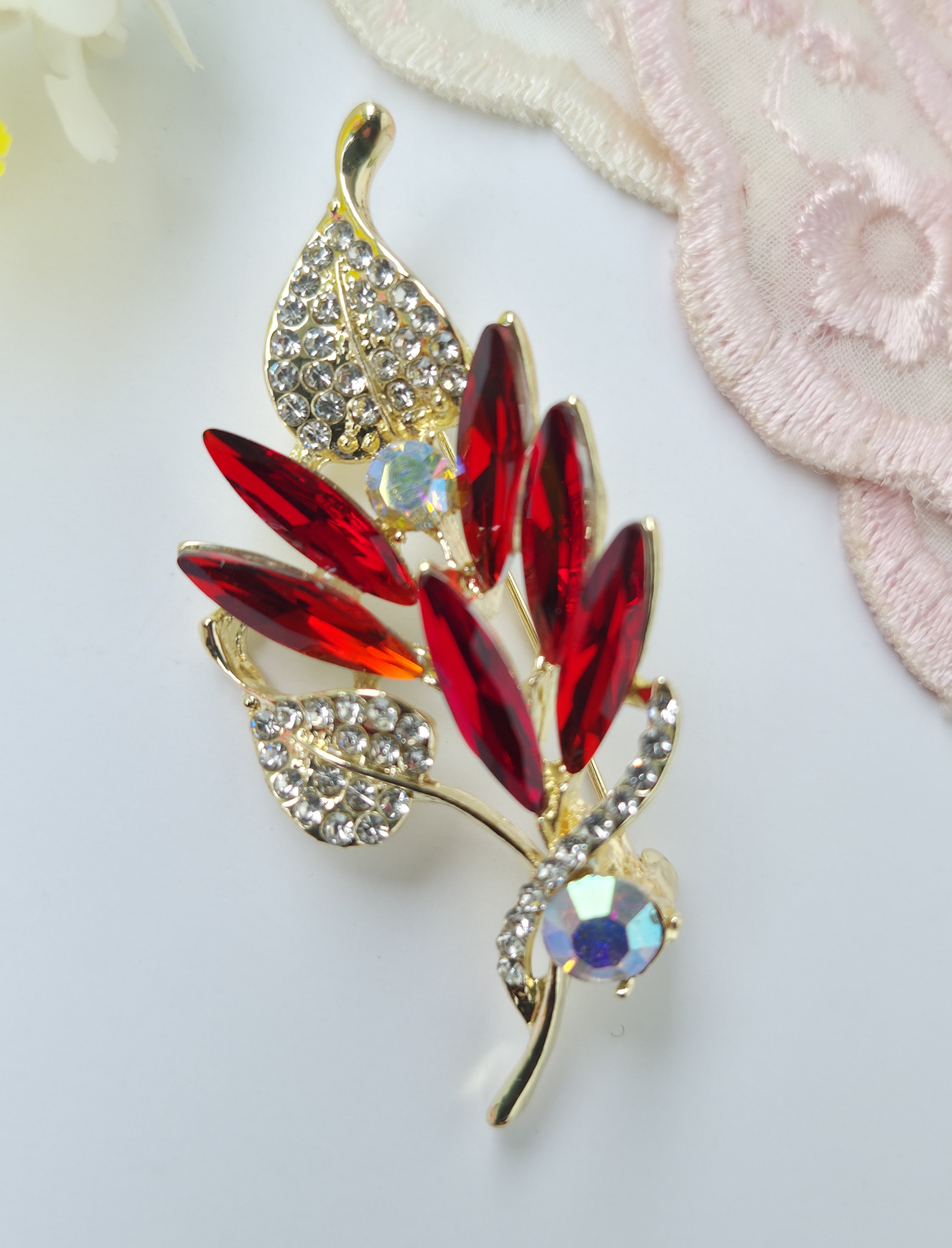 Ruby Red Leaf Brooch/Hijab pin
