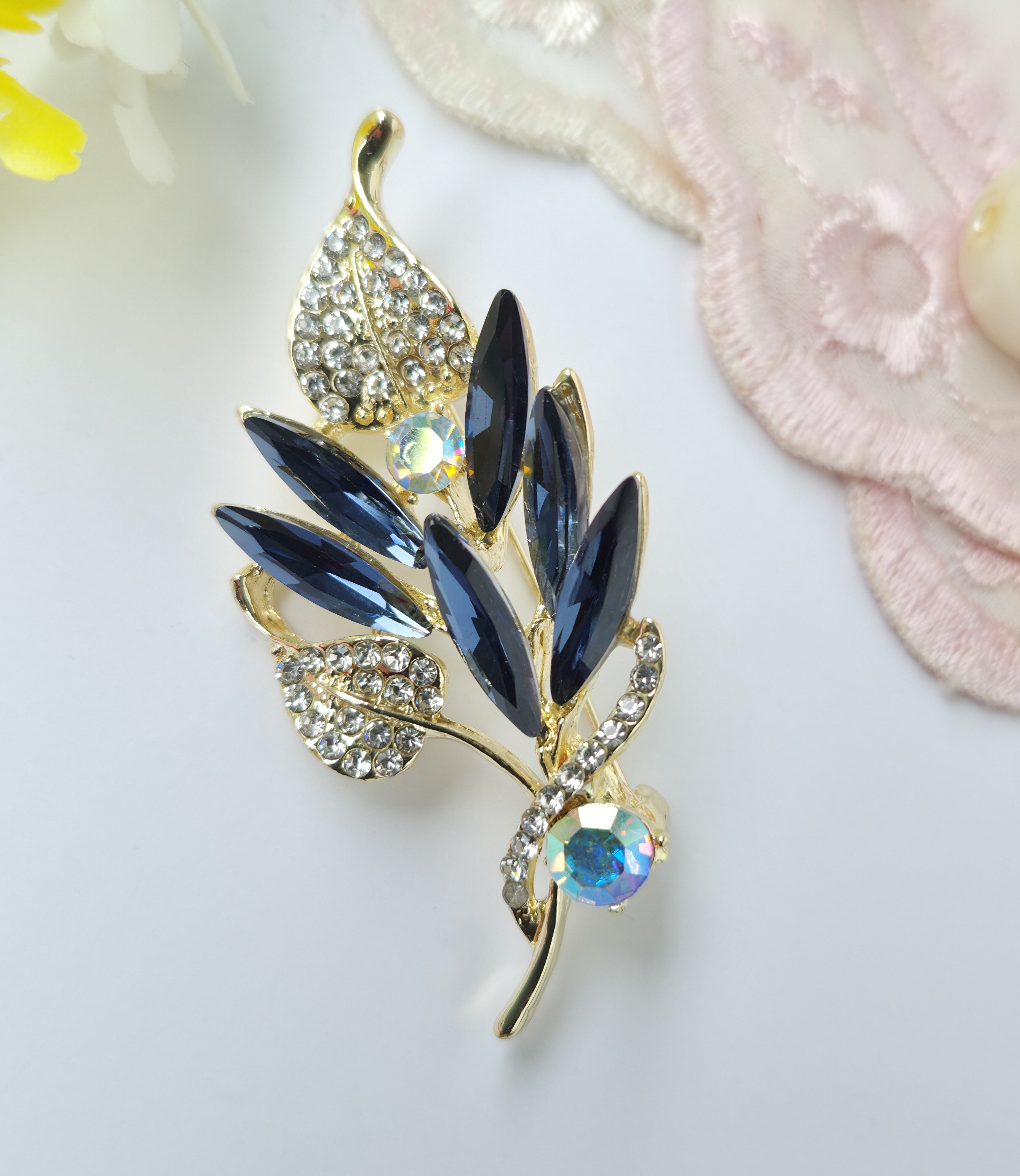 Navy Blue  Leaf Brooch/Hijab pin