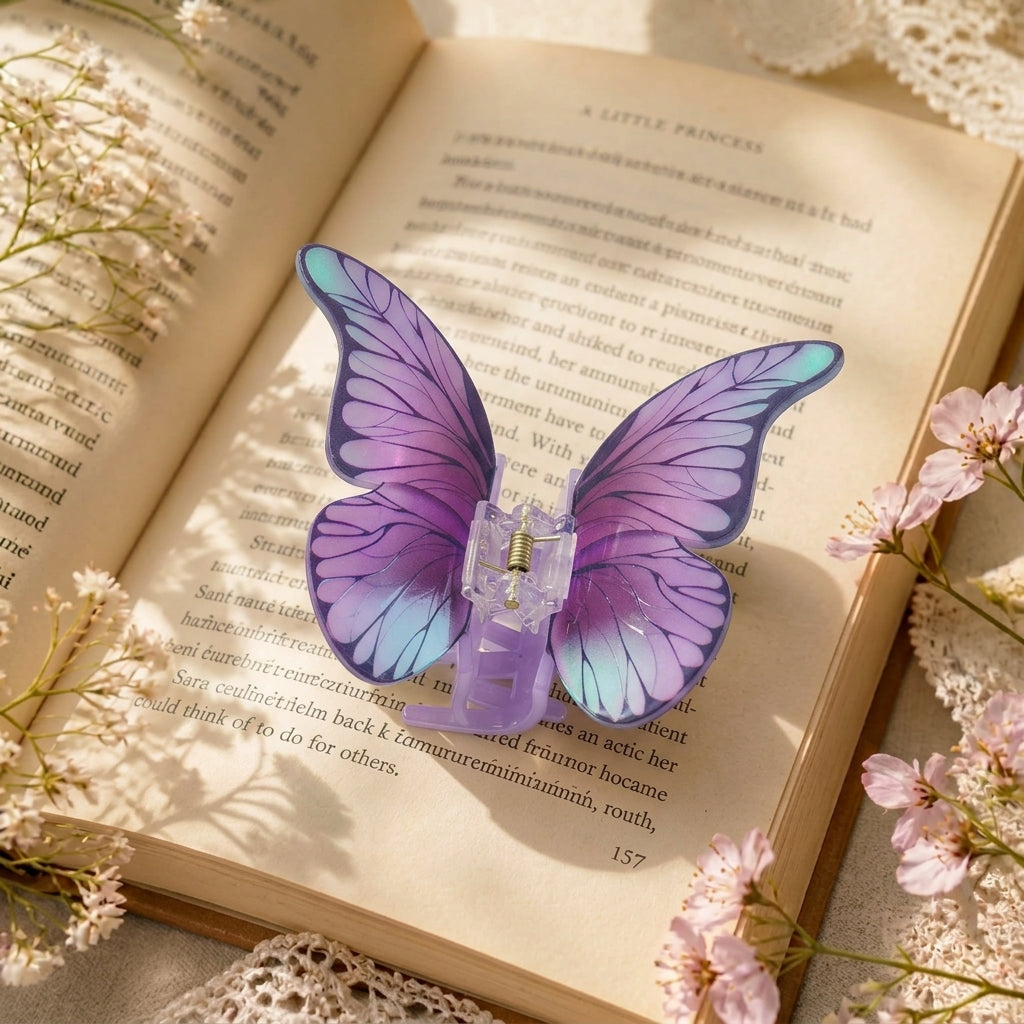 Purple Popup Butterfly Claw Clip
