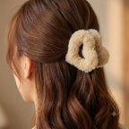 Warm Beige Furry Heart Claw Clip