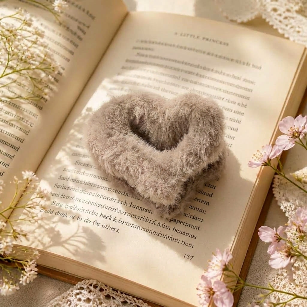 Mocha Taupe Furry Heart Claw Clip
