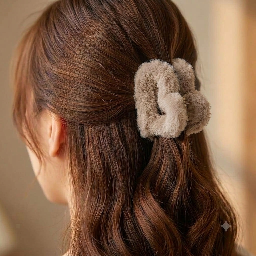 Mocha Taupe Furry Heart Claw Clip