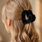 Jet Black Furry Heart Claw Clip