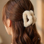 Cream Milk Furry Heart Claw Clip
