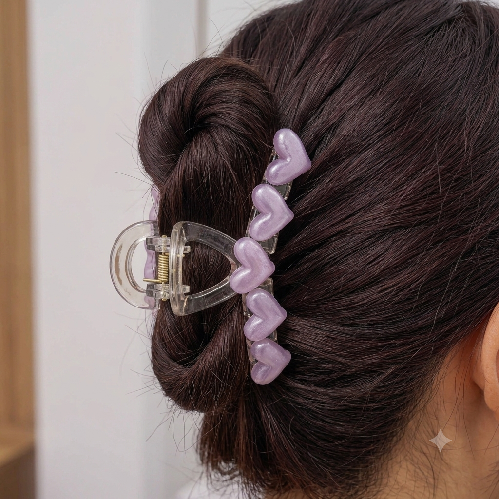Lavender Mist Aesthetic Heart Claw Clip
