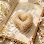 Warm Beige Furry Heart Claw Clip