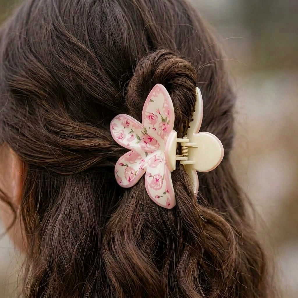 Pink Rose Sweet Charm Plumeria Claw Clip