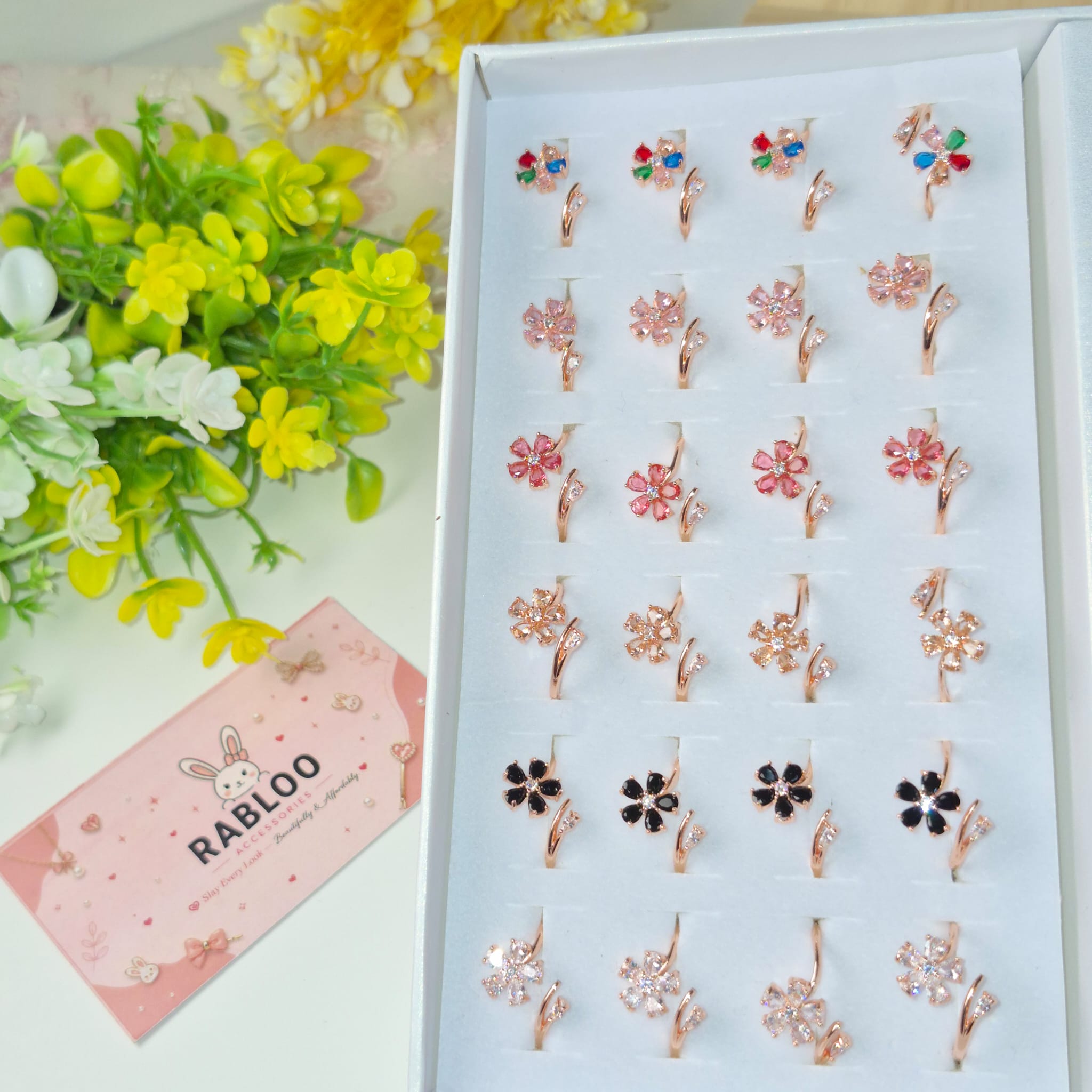 Rainbow Luxe Bloom Adjustable Rings