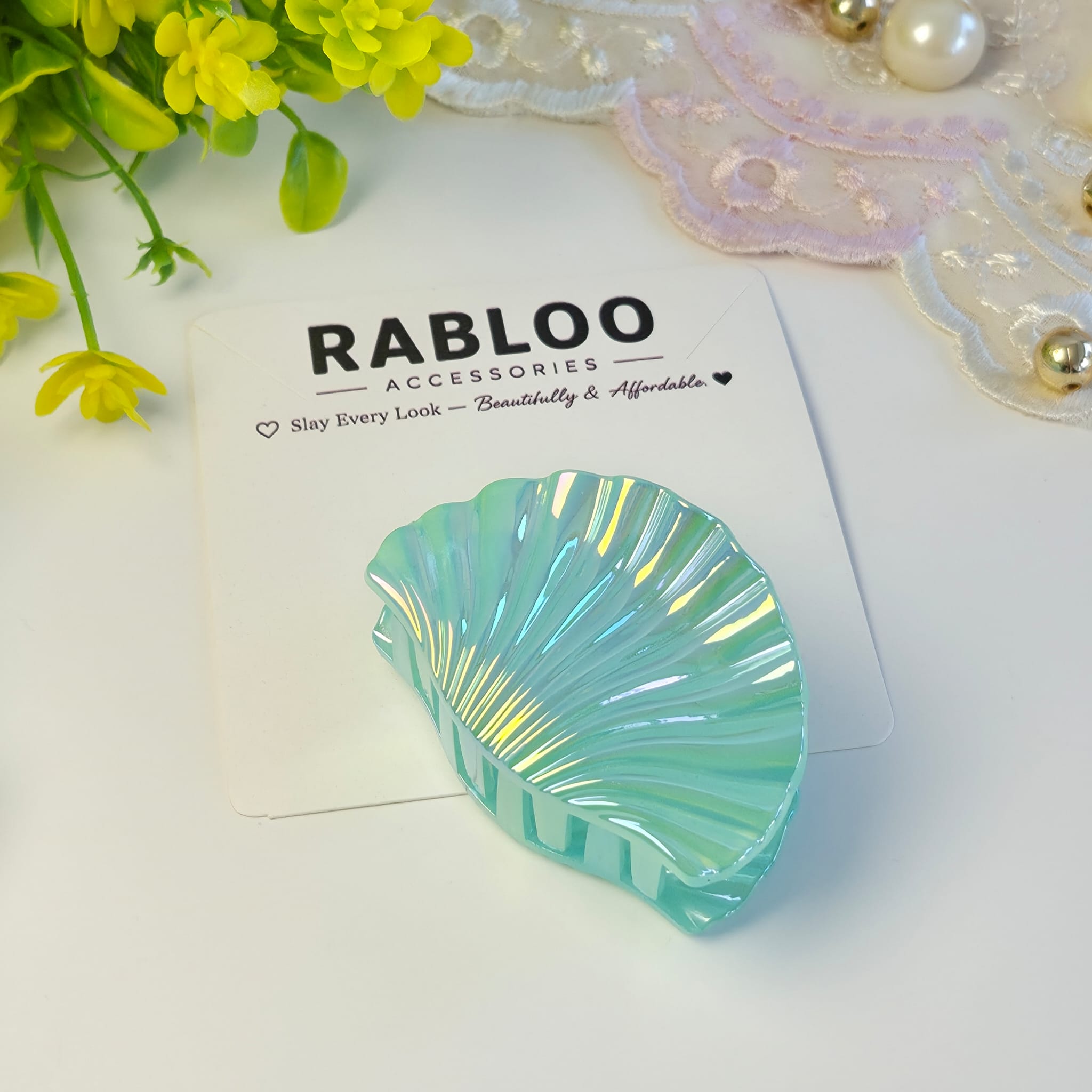 Seafoam Green Mermaid shell claw clips