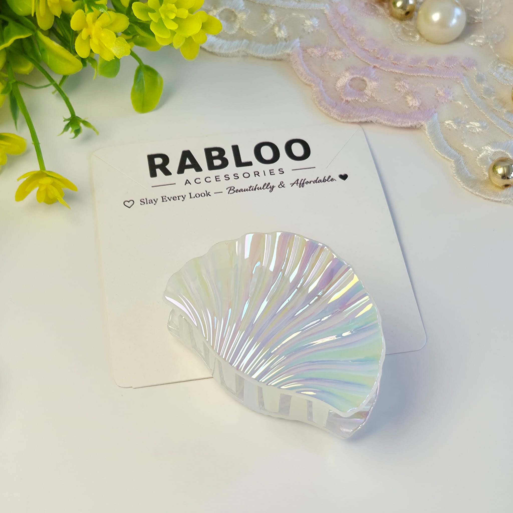 Mother-of-Pearl silver Mermaid shell claw clips