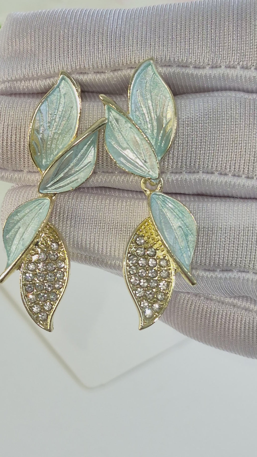 Pastel mint green  leaf earrings