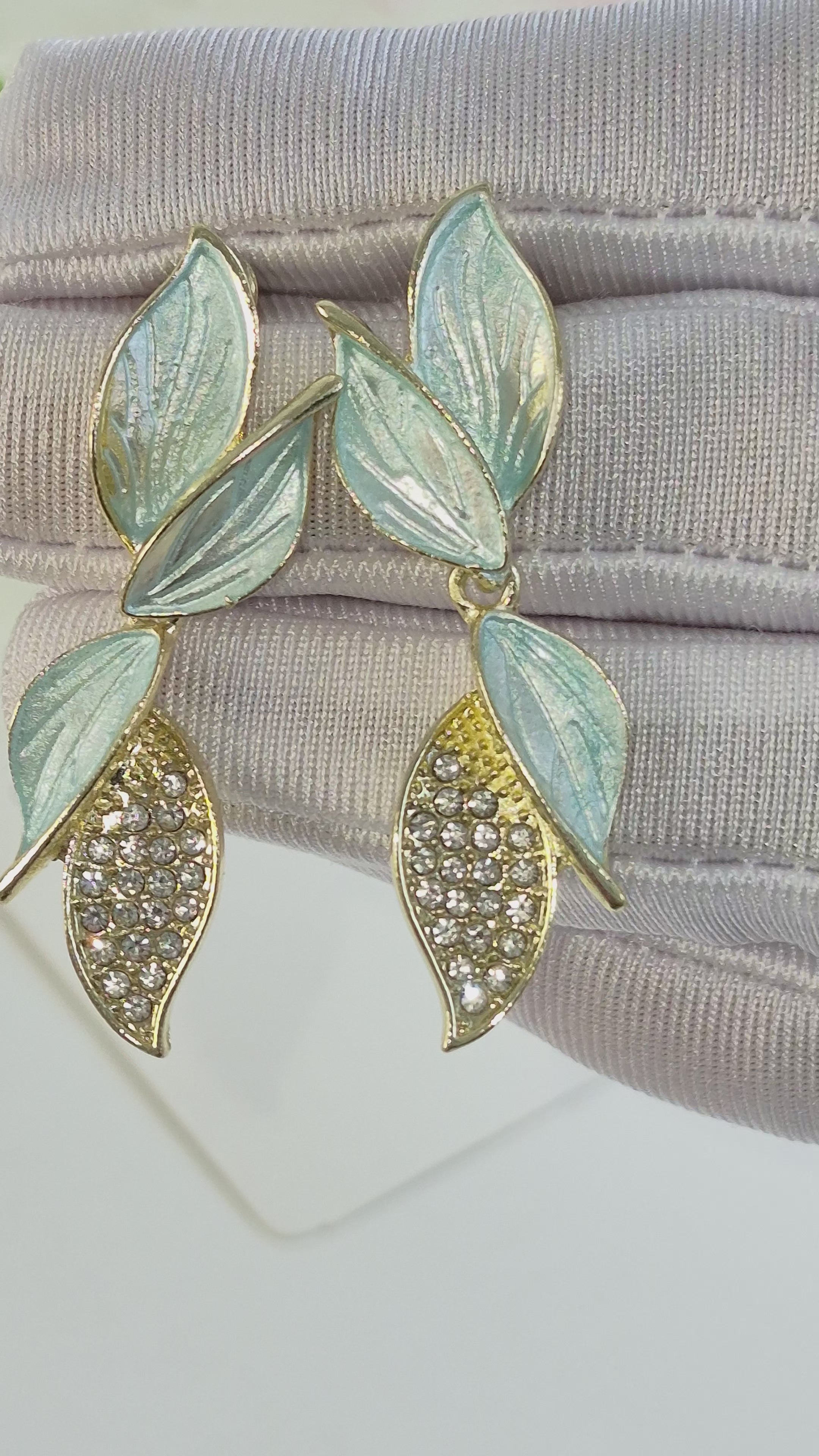 Pastel mint green  leaf earrings