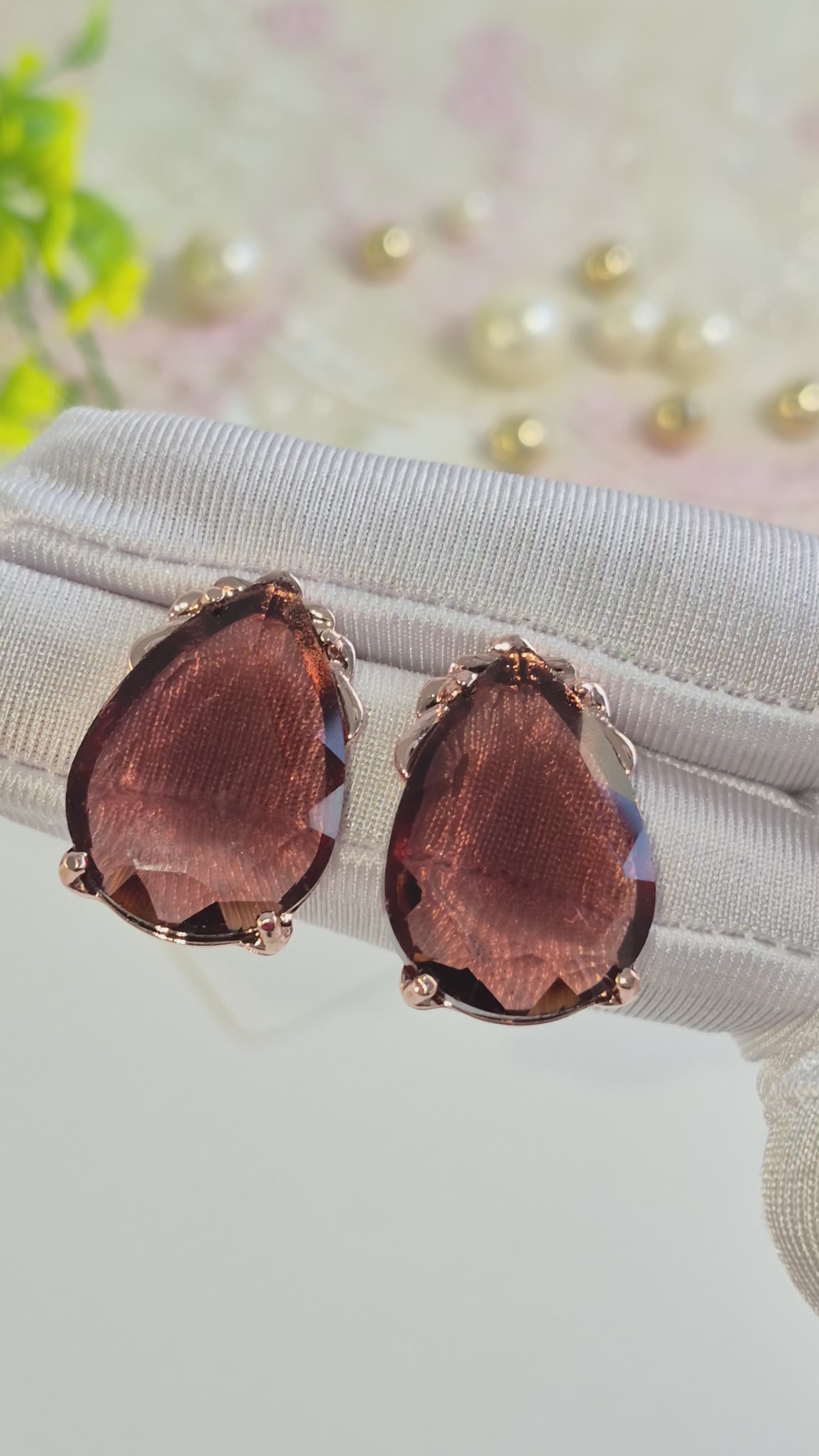 Burgundy Wine Cinderella Teardrop Stud Earrings