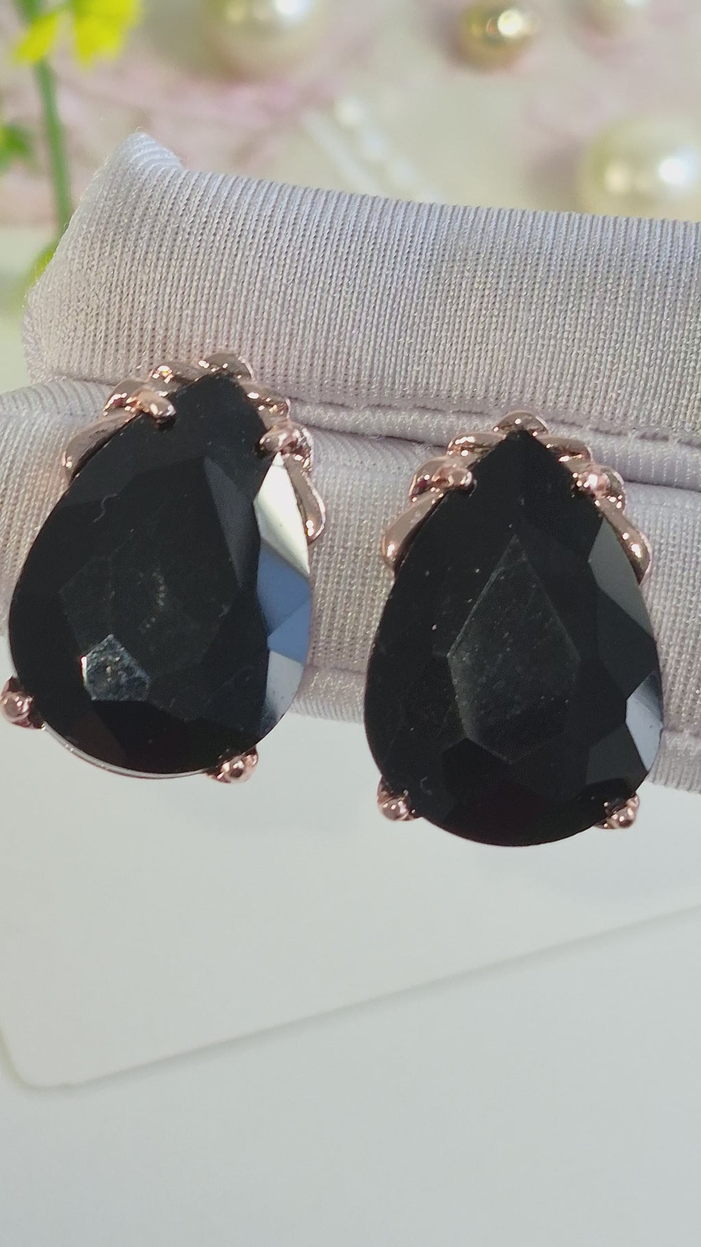 Jet Black Cinderella Teardrop Stud Earrings