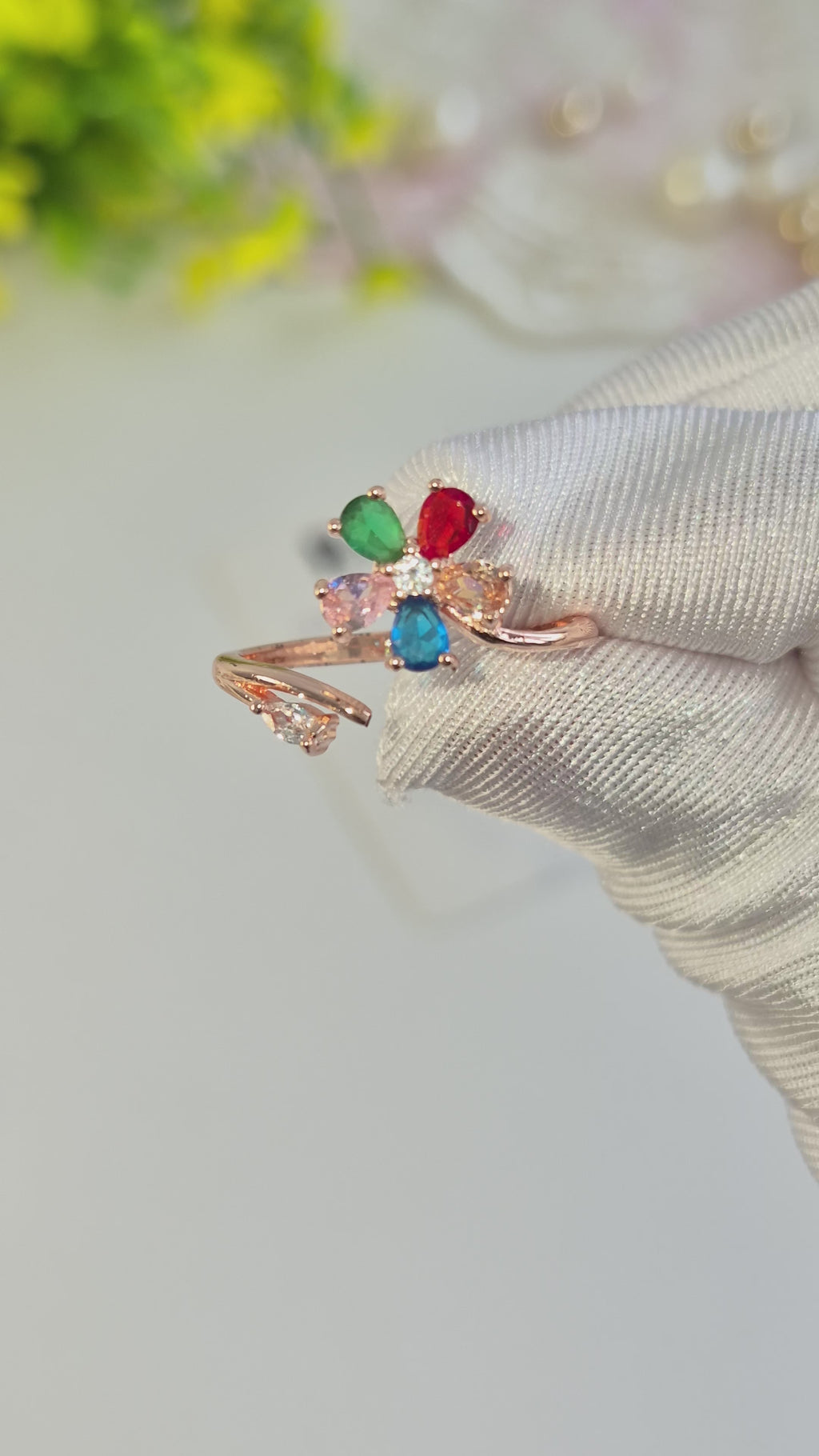 Rainbow Luxe Bloom Adjustable Rings