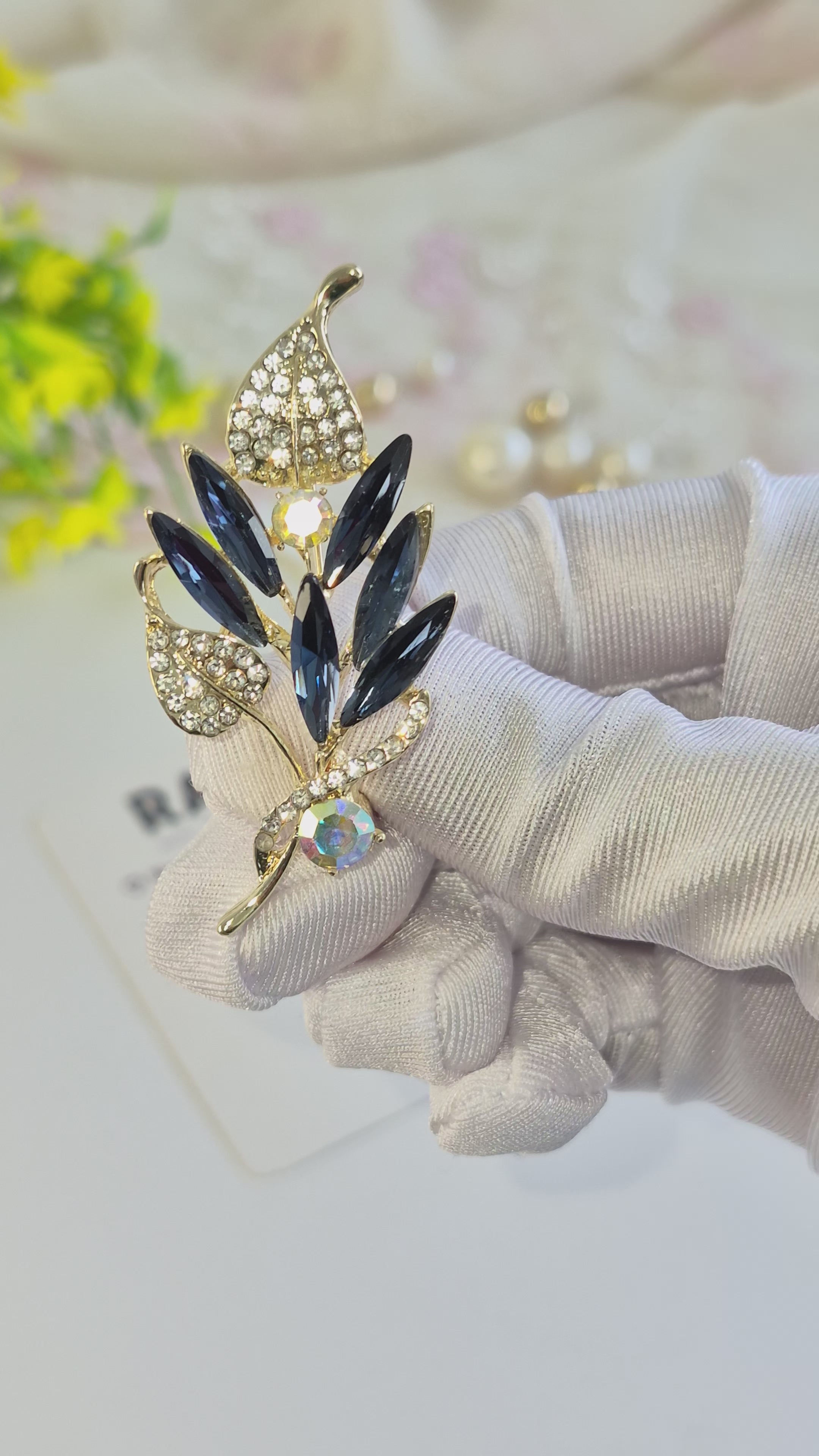 Navy Blue  Leaf Brooch/Hijab pin