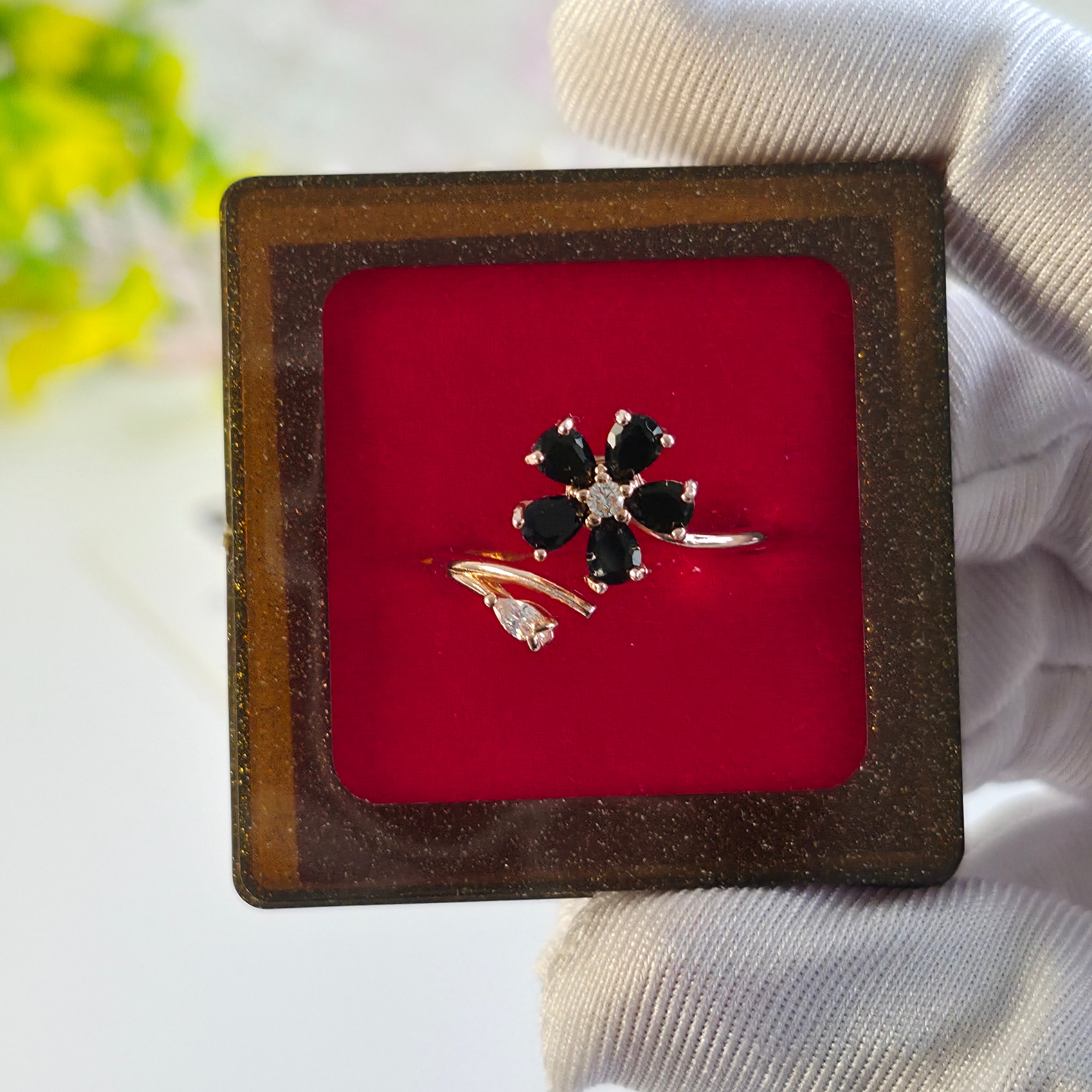 Midnight Black Bloom Adjustable rings