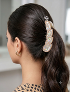 Peach Blossom Iridescent Leaf banana Clip