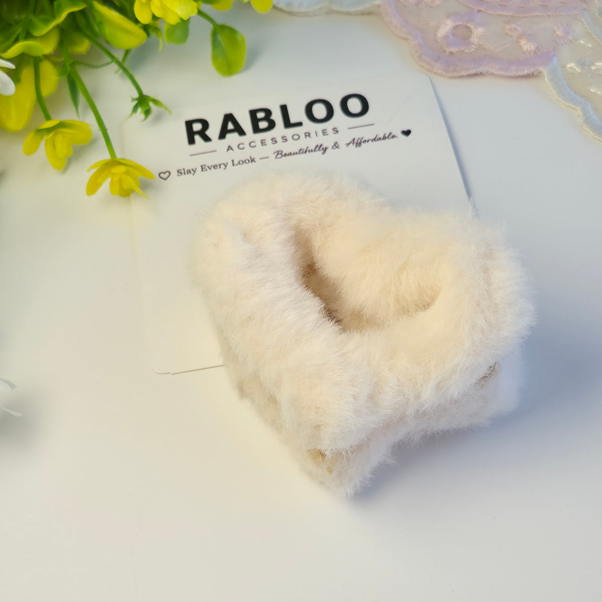 Cream Milk Furry Heart Claw Clip