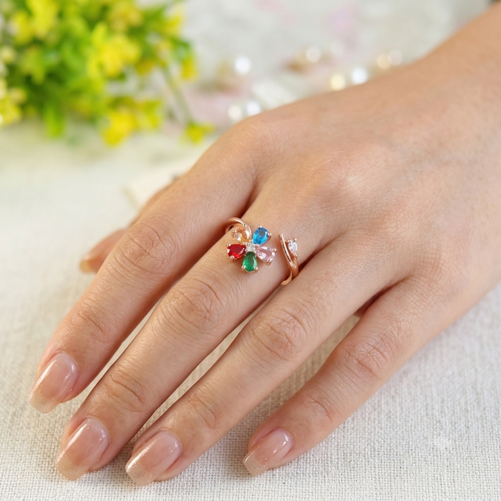 Rainbow Luxe Bloom Adjustable Rings