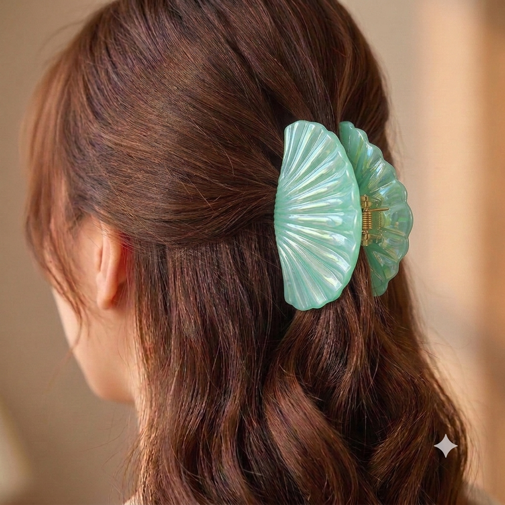 Seafoam Green Mermaid shell claw clips
