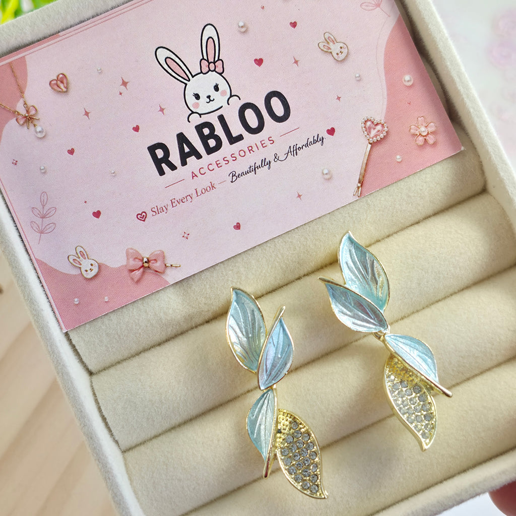 Pastel mint green  leaf earrings