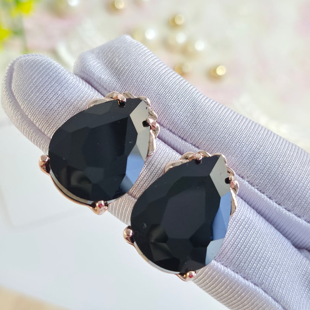 Jet Black Cinderella Teardrop Stud Earrings