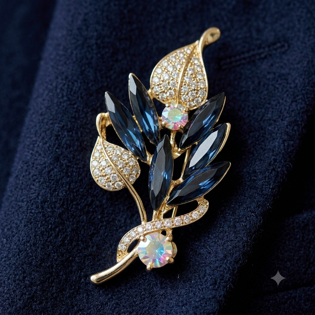 Navy Blue  Leaf Brooch/Hijab pin