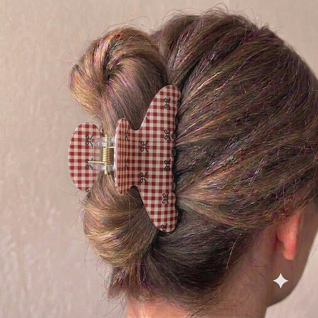 Retro Gingham Bow Claw Clip