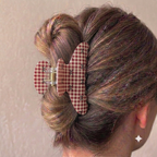 Retro Gingham Bow Claw Clip