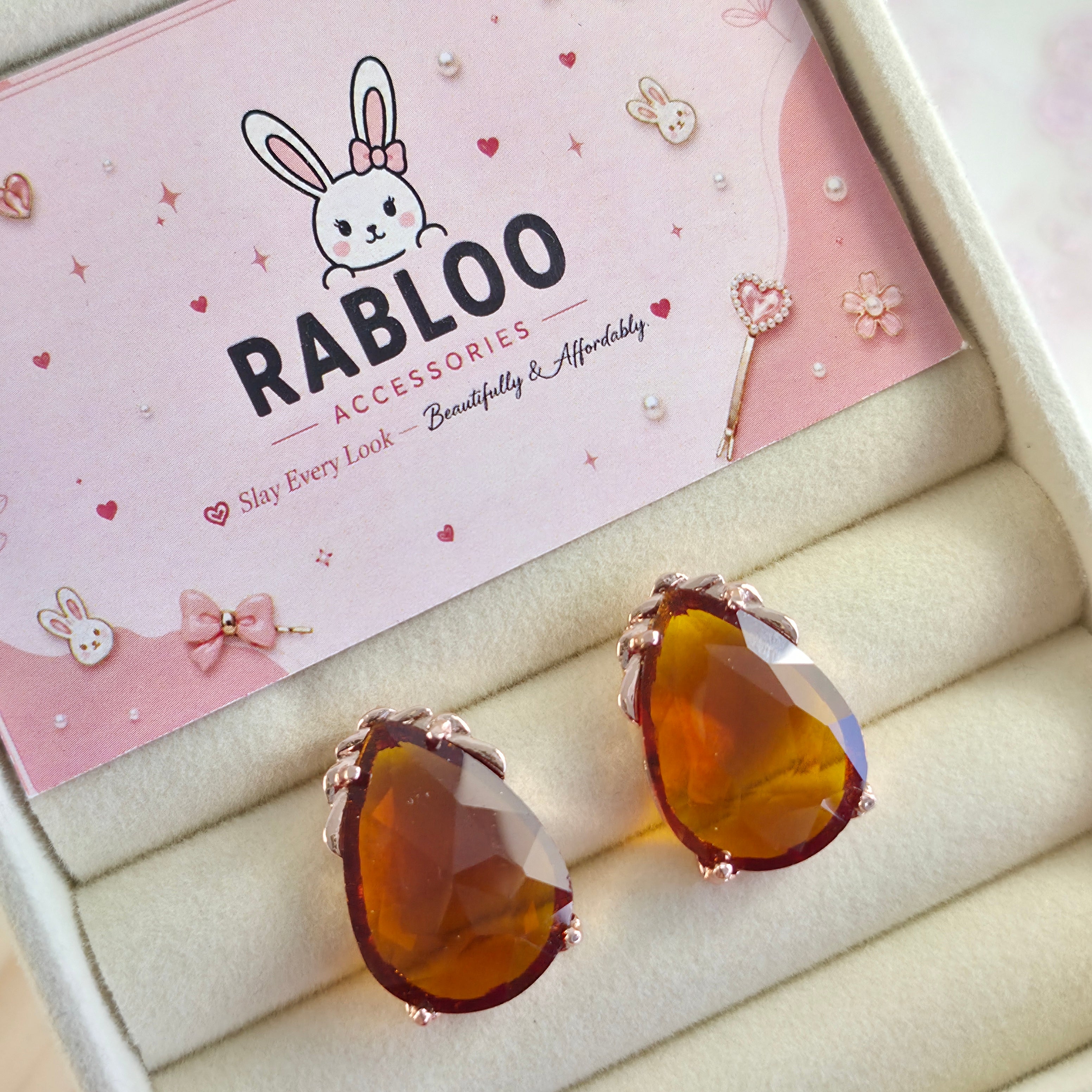 Taupe Honey Cinderella Teardrop Stud Earrings