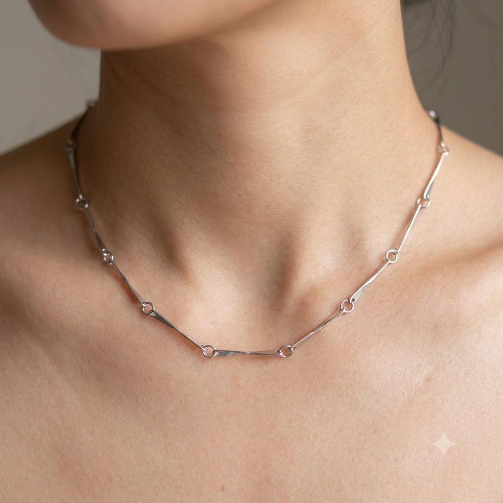 Silver Bar Link Chain Necklace