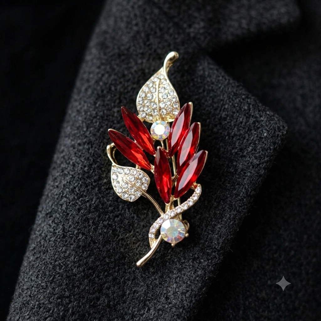 Ruby Red Leaf Brooch/Hijab pin