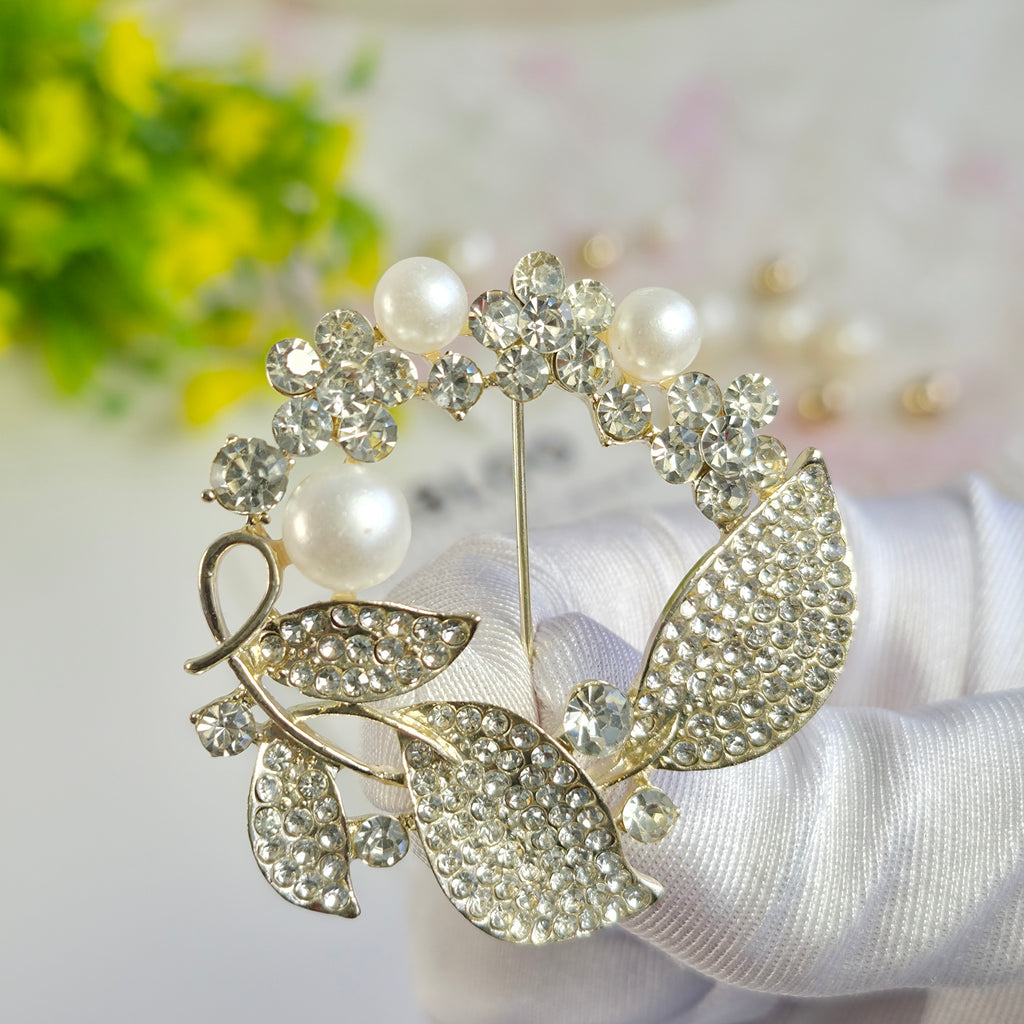 Crystal Pearl Floral Wreath Brooch/hijab pin